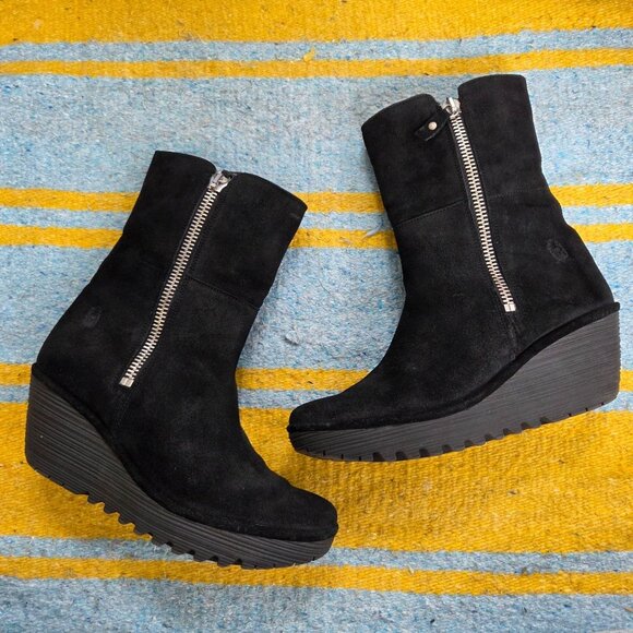 Fly London Fold Over Suede Wedge Boots Size 43 - Picture 1 of 10